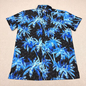 Retro Rifle Shirt Mens Large Blue AKs Vacays Button Down Hawaiian Beach Casual
